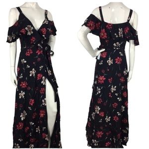 Privacy Please Floral Cold Shoulder Wrap Dress S